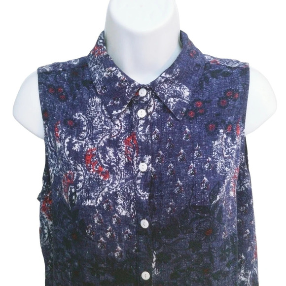 Le Grenier Button Down Blouse Blue Ted White M - Picture 2 of 9